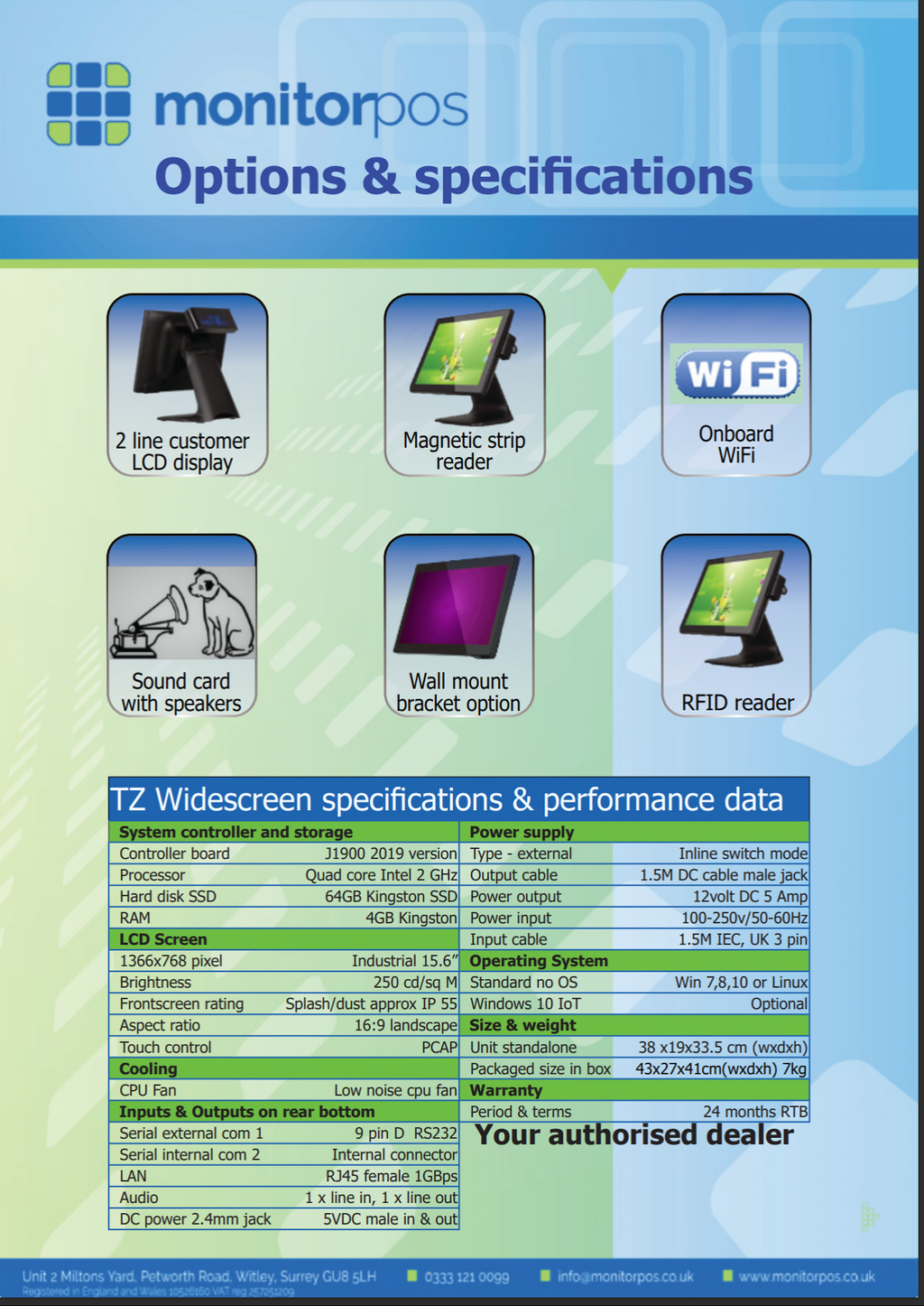 Monitor Pos TZ 15.6 widescreen touchscreen with  Windows 10 IOT