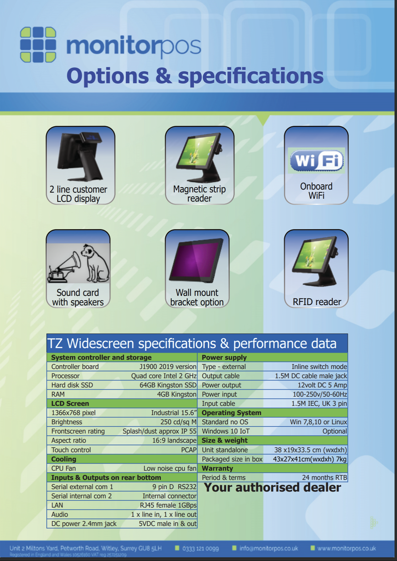 Monitor Pos TZ 15.6 widescreen touchscreen with  Windows 10 IOT